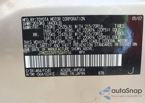 2007 Toyota Rav4 z USA, uszkodzony, nr VIN JTMZD33V975069156